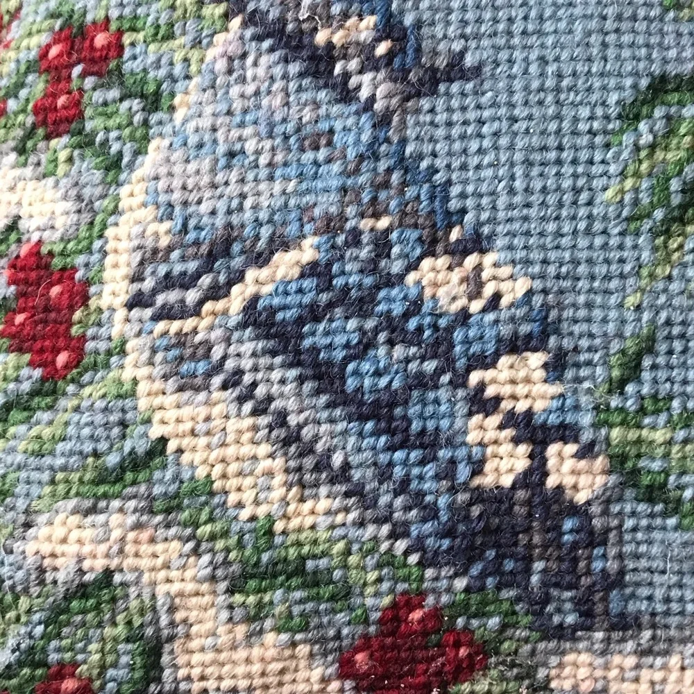 NWT Lands' End Holiday Blue Jays with Berries 12 x 12 Needlepoint Pillow